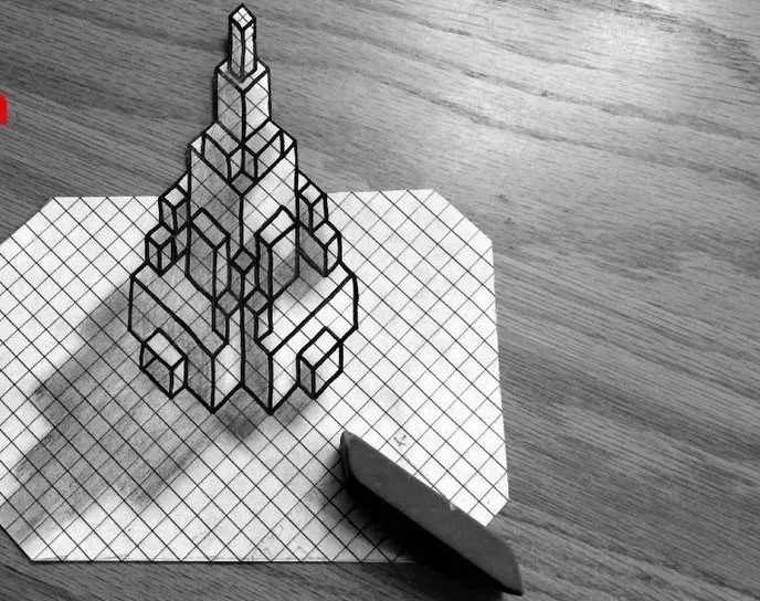 3d рисунки по клеточкам в тетради карандашом, ручкой поэтапно