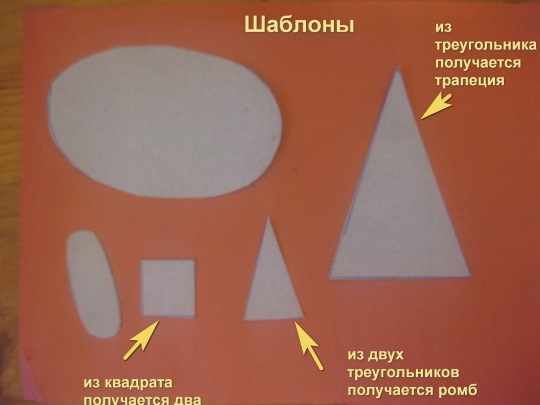 Аппликация лиса из геометрических фигур для детей, начинающих. Шаблоны