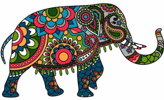 Индийский слон. Рисунок карандашом для детей по этапам с орнаментом