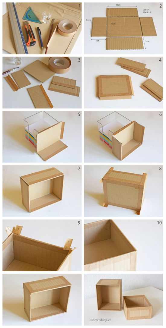 Коробка с крышкой. Развертка из картона, бумаги с размерами, шаблон