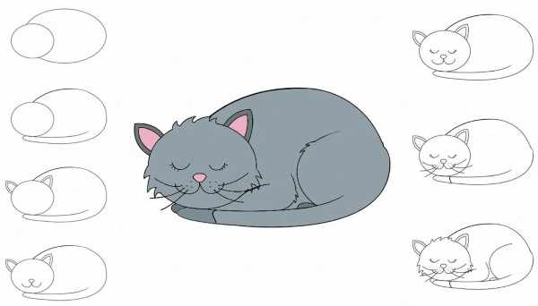 Котик рисунок для детей карандашом