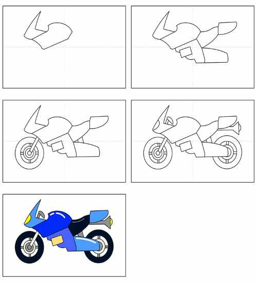 Мотоцикл рисунок для детей карандашом поэтапно