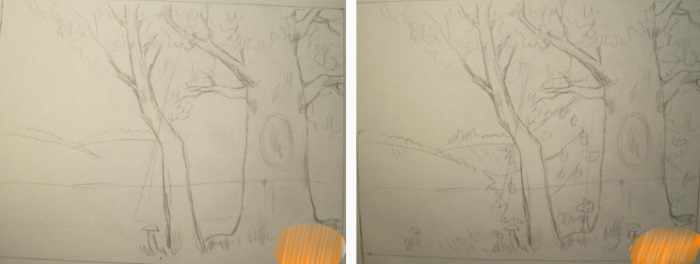 Осенние рисунки карандашом: букет, лес, листья, пейзаж, листопад поэтапно для детей