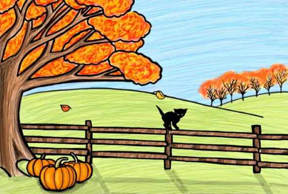 Осенние рисунки карандашом: букет, лес, листья, пейзаж, листопад поэтапно для детей
