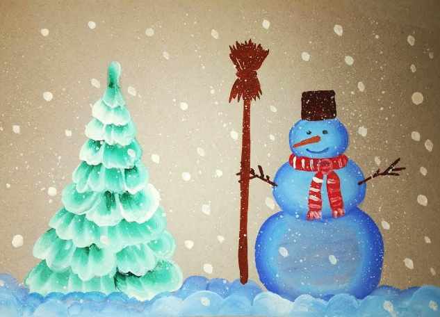 Рисунок «Зима» гуашью пошагово с детьми для начинающих. Видео-урок