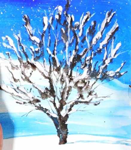 Рисунок «Зима» гуашью пошагово с детьми для начинающих. Видео-урок