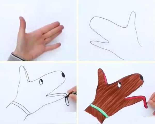 Рисунки из руки для детей животные красками, карандашом