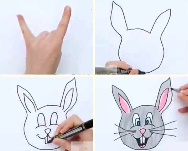 Рисунки из руки для детей животные красками, карандашом