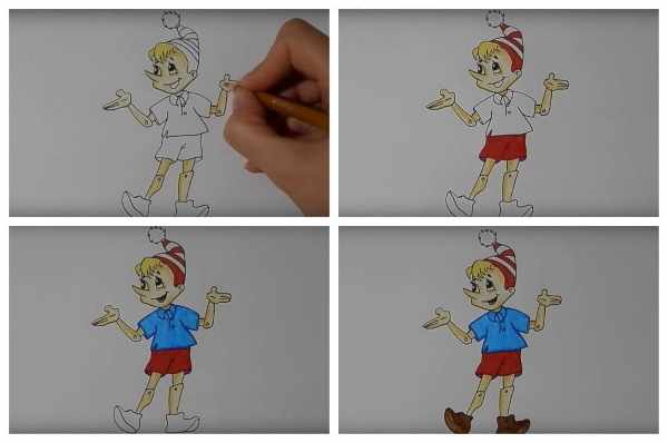Рисунок Буратино для детей 1-2-3 класса
