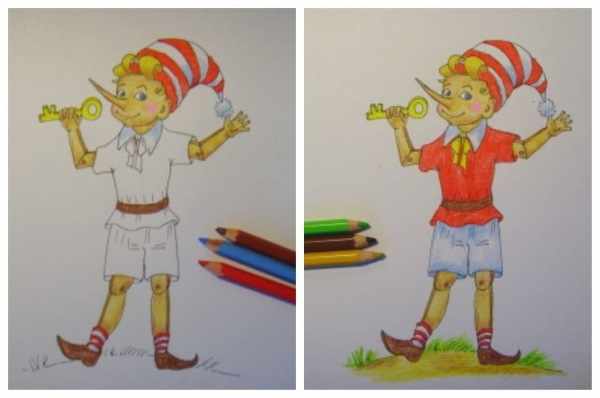 Рисунок Буратино для детей 1-2-3 класса