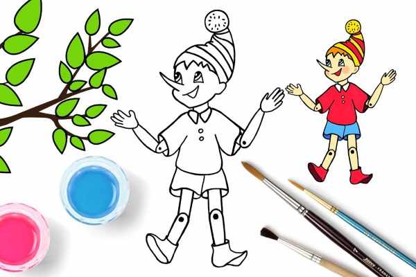 Рисунок Буратино для детей 1-2-3 класса