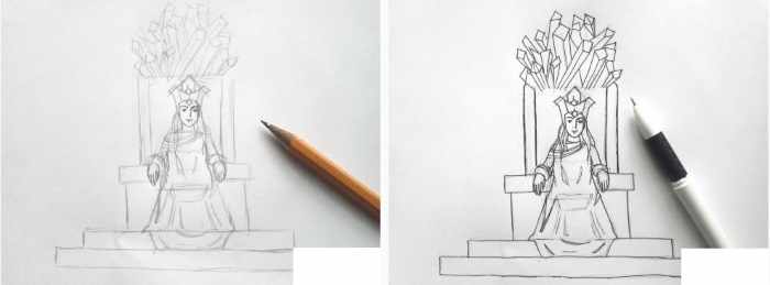 Рисунок карандашом Снежная королева, Кай, Герда поэтапно для детей к сказке
