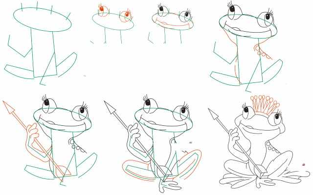 Рисунок лягушки для детей карандашом из сказки, на камне, кувшинке со стрелой, короной