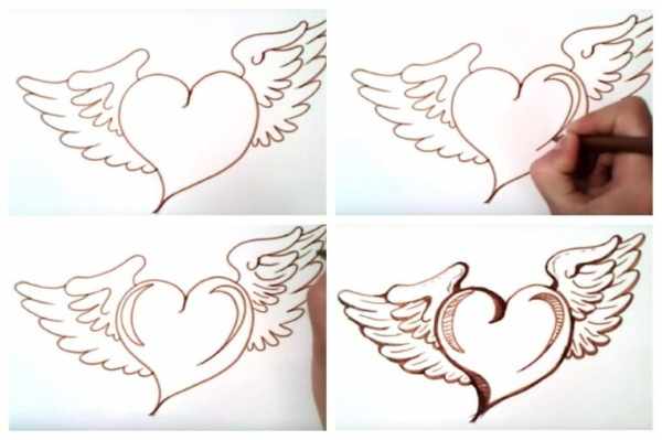 Рисунки сердца карандашом по клеточкам: разбитое с крыльями, холодное, объемное