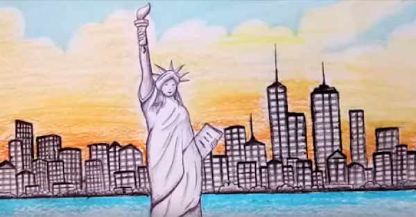 Рисунок статуи Свободы в США карандашом для срисовки детей, начинающих