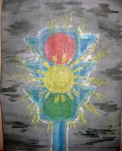 Рисунок светофора для детей для раскрашивания карандашом, красками с руками, дорогой, лицом