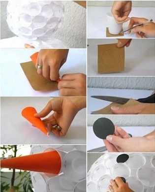 Как сделать снеговик из пластиковых стаканчиков своими руками. Пошаговая инструкция
