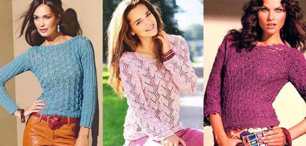 Вязание женских свитеров спицами. Схемы регланом сверху, снизу, пряжей секционного крашения, пуловер