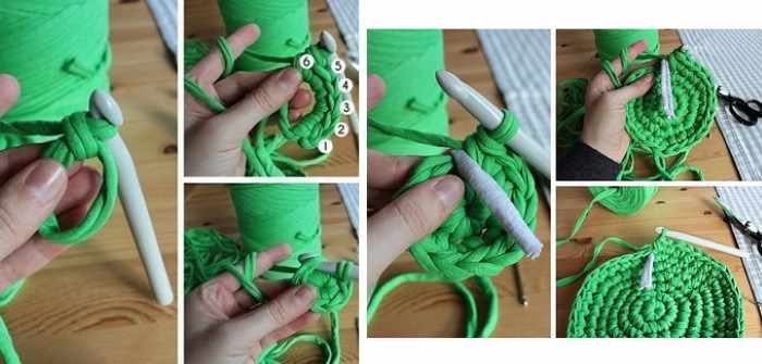 Вязание из трикотажной пряжи крючком. Корзинки, сумки, тапочки пошагово с фото