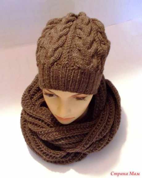 Комплект: шарф резинкой и шапка спицами