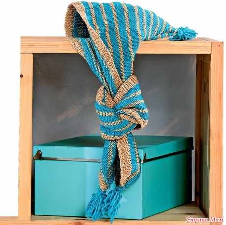 Шарф капюшон связанный спицами в полоску