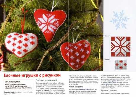 Новогодние игрушки сердечки спицами, описание работы Новогодние игрушки сердечки спицами, описание работы