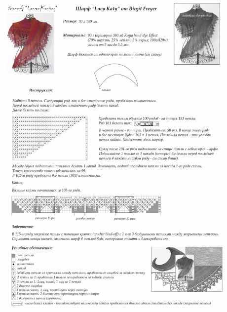 Схемы вязания и описание шали:
