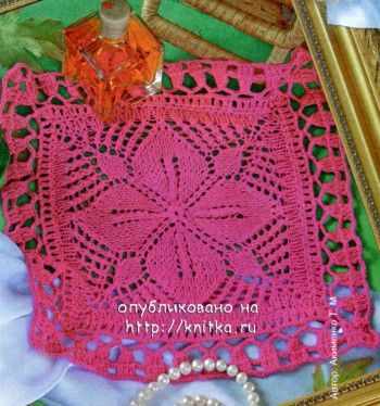 Розовая салфетка, вязание спицами