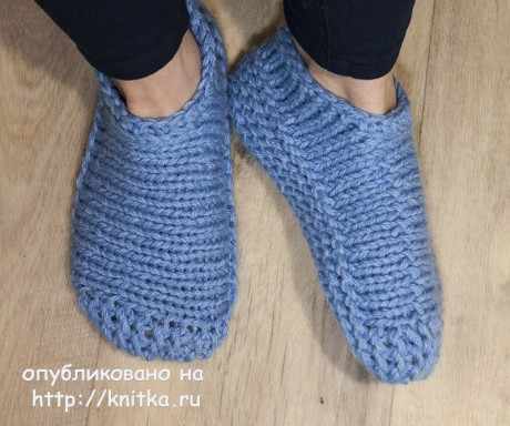 тапочки на двух спицах из толстой пряжи, описание тапочки на двух спицах из толстой пряжи, описание