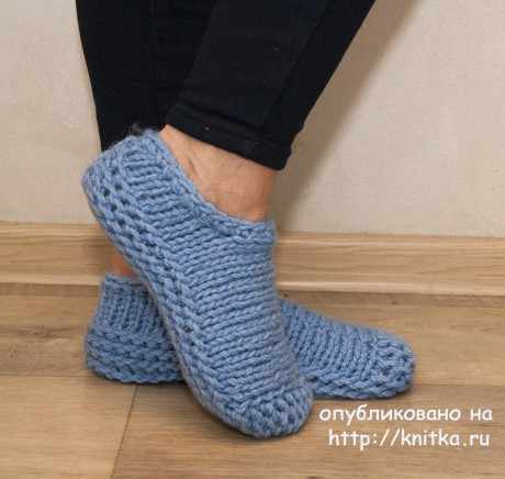 тапочки на двух спицах из толстой пряжи, описание тапочки на двух спицах из толстой пряжи, описание