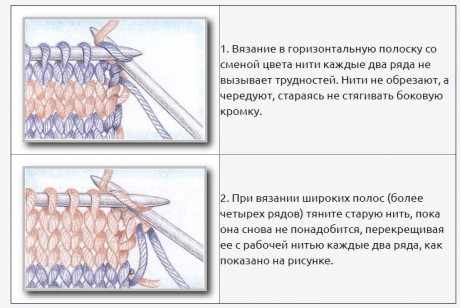  Интарсия, смена цвета нити вдоль кромки: