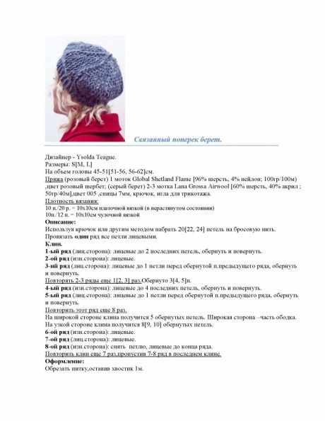описание берета спицами