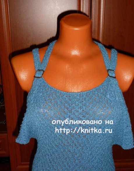 Асимметричная туника на бретелях спицами. Работа Марины Ефименко вязание и схемы вязания