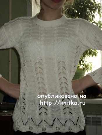 Ажурная кофточка спицами - работа Ольги вязание и схемы вязания