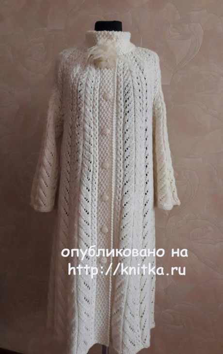 Ажурное пальто Осенний блюз. Работа Елены Саенко вязание и схемы вязания