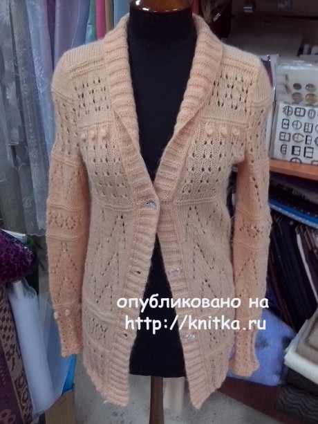 Ажурный кардиган спицами. Работа Ивановой Светланы вязание и схемы вязания
