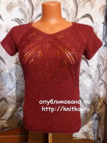 Ажурный топ спицами - работа Марины вязание и схемы вязания