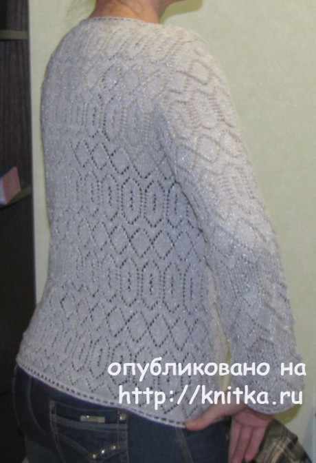 Ажурный жакет спицами из вискозы. Работа Арины вязание и схемы вязания