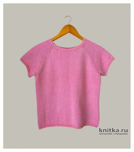 Базовая розовая футболка спицами, видео-урок вязание и схемы вязания
