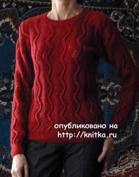 Бордовый джемпер спицами - работа Марины Ефименко вязание и схемы вязания