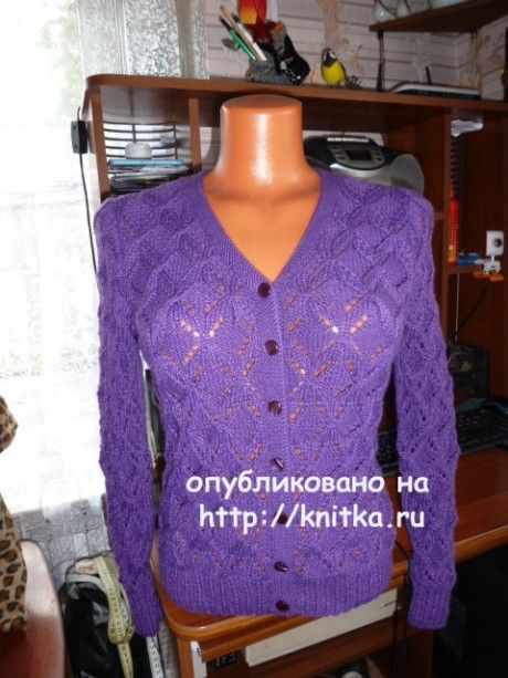 Фиолетовый жакет спицами. Работа Марины Ефименко вязание и схемы вязания