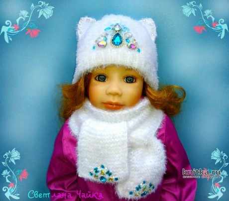 Комплект для девочки Белая кошечка. Работа Светланы Чайка вязание и схемы вязания