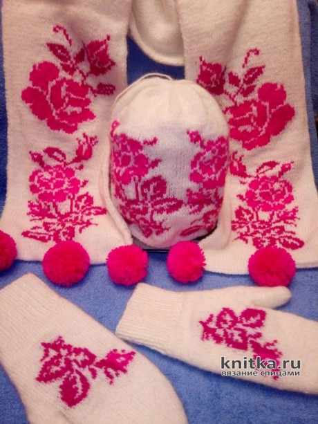 Комплект спицами Розы на снегу. Работа Ольги вязание и схемы вязания