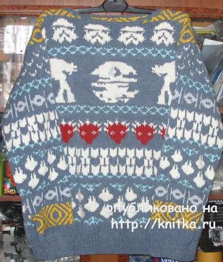 Мужской свитер с жаккардовым рисунком. Работа Елены вязание и схемы вязания
