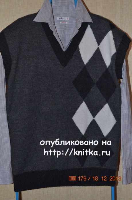 Мужской жилет. Работа Анастасии Поповой вязание и схемы вязания