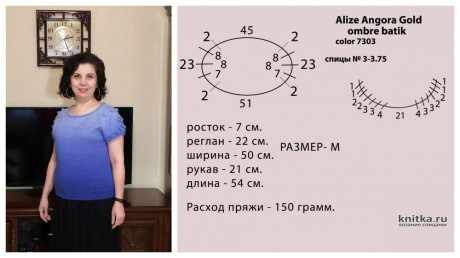 Нарядный женский джемпер спицами Голубая волна вязание и схемы вязания