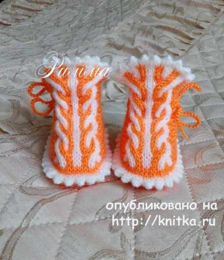 Пинетки для девочки спицами. Работа Риммы вязание и схемы вязания