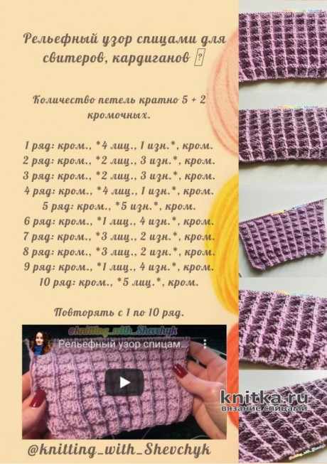 Рельефный узор спицами для свитеров, кардиганов. Описание и видео-урок вязание и схемы вязания
