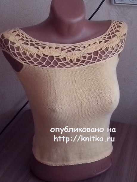 Топ с ажурной кокеткой. Работа Ивановой Светланы вязание и схемы вязания