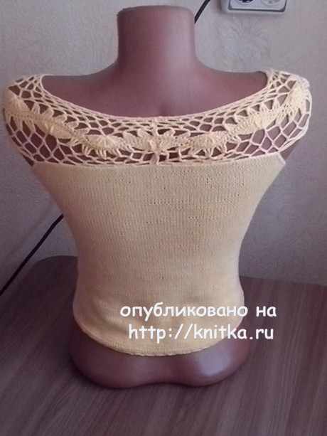 Топ с ажурной кокеткой. Работа Ивановой Светланы вязание и схемы вязания